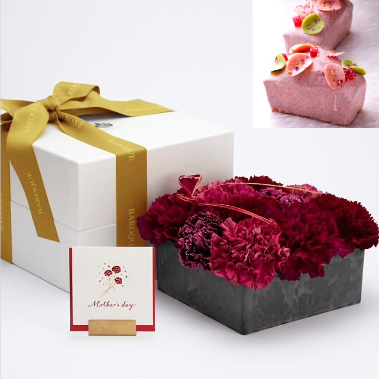 【コラボ商品】 深紅赤カーネーションBOX＆選べる薔薇スイーツ