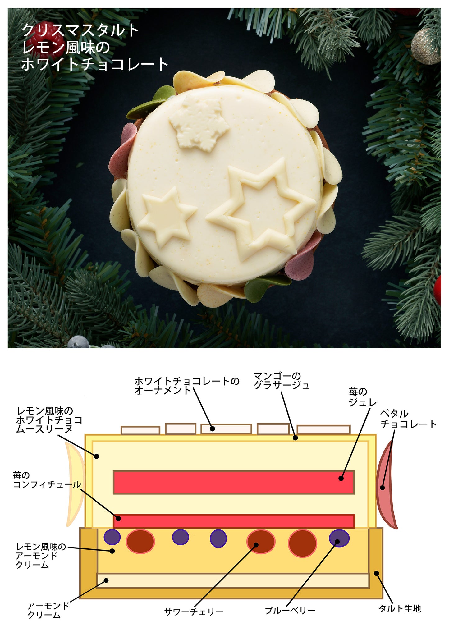 【お届け時期：12月20日～12月25日】クリスマスタルト　レモン風味ホワイトチョコレート