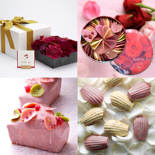 【コラボ商品】 深紅赤カーネーションBOX＆選べる薔薇スイーツ